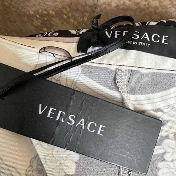 Versace Silver Gray White Black Baroque-Printed Leggings Size 38 2 XS NWT - Picture 5 of 16